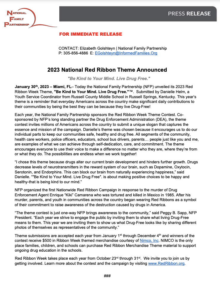 The 2023 National Red Ribbon Week Theme